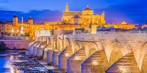 Puente Romano de Córdoba con la Mezquita al fonfo
