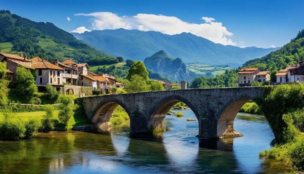 Puente Romano en el río Sella en Cangas de Onís, Asturias.