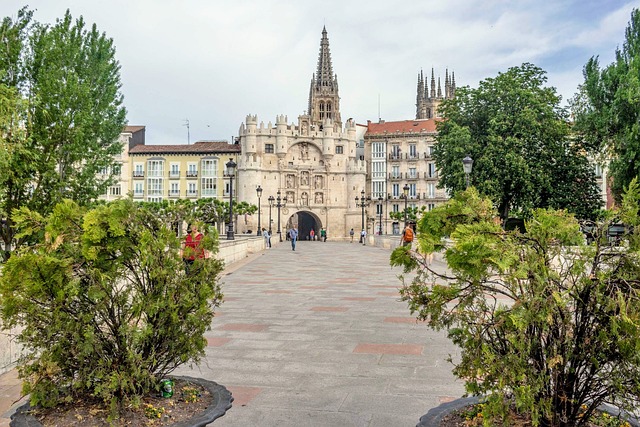 Burgos con la Puerta de Santa Matía y la catedral al fondo